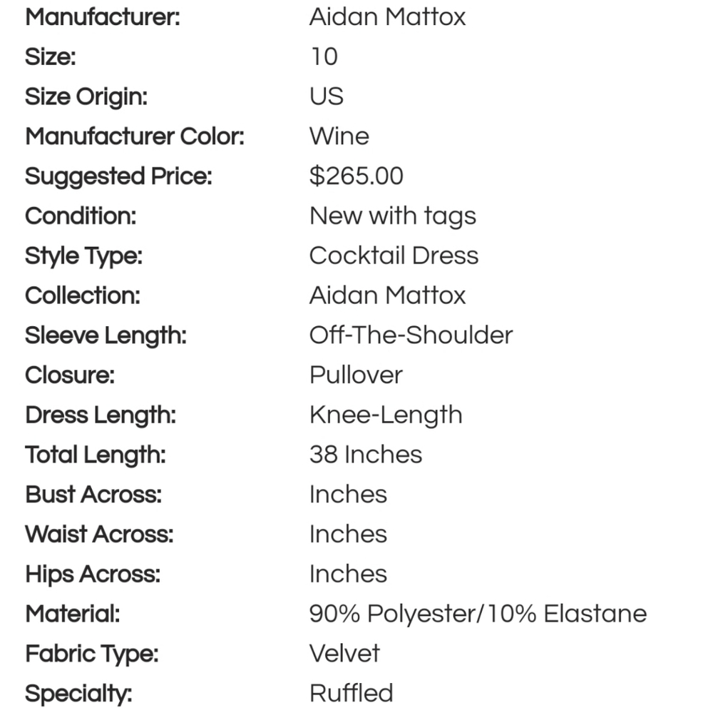 🔥Aidan Mattox Off the Shoulder Velvet Dress - Picture 16 of 16